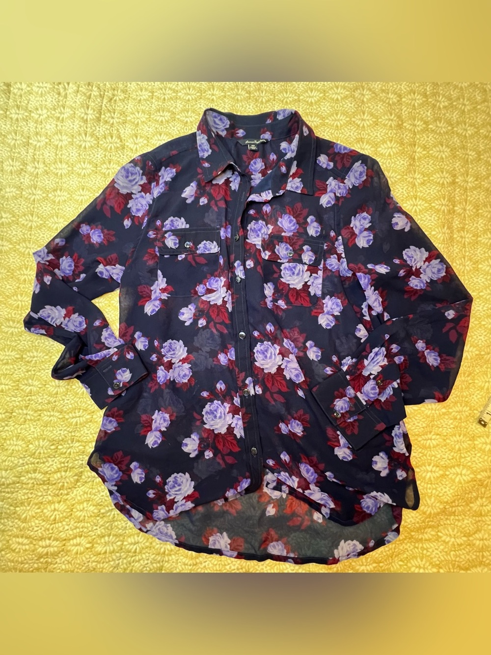 American Eagle Outfitters Black Floral Button-Up Blouse